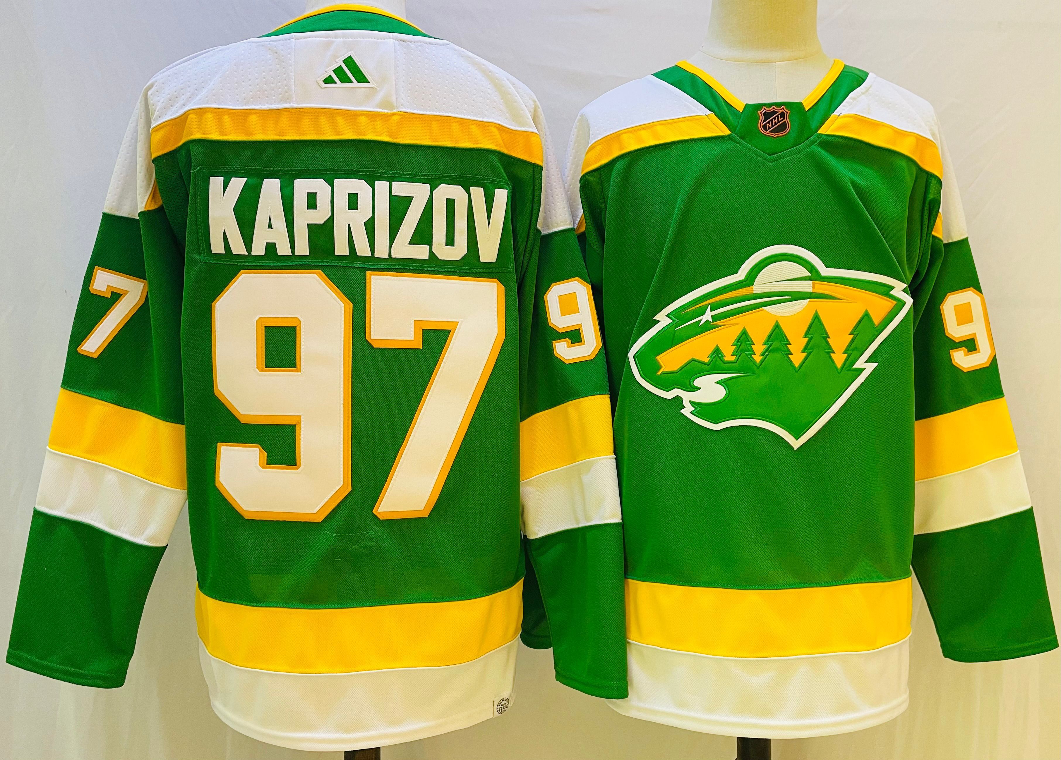 Men Minnesota Wild #97 Kaprizov Green Throwback 2022 Adidas NHL Jersey